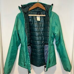 Patagonia Micro Puff Hooded Puffer Jacket Teal Green Grid Size XS